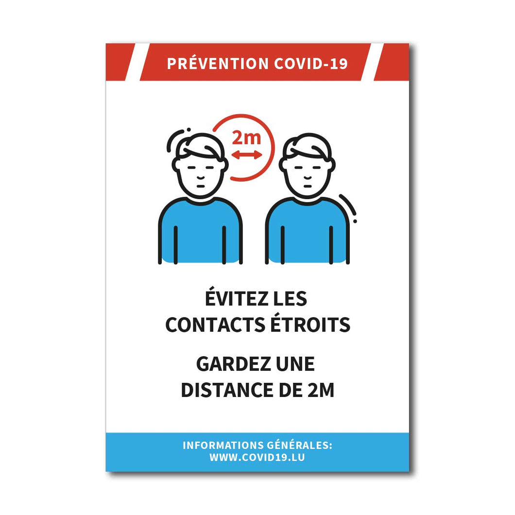 Affichage COVID19 - Distance de 2m - Adhésif/Panneau/Magnet