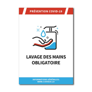 Affichage COVID19 - Lavage des mains obligatoire - Adhésif/Panneau/Magnet